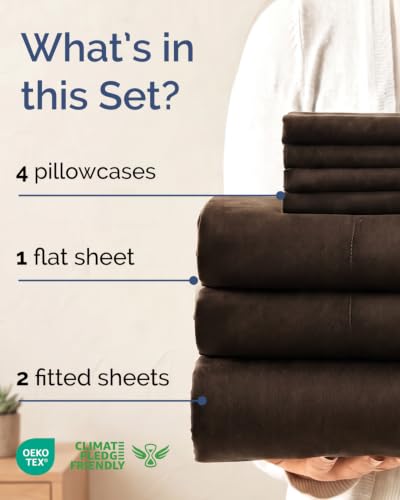 Image of Split King 7 Piece Bed Sheet Set - Breathable & Cooling - Chocolate Brown