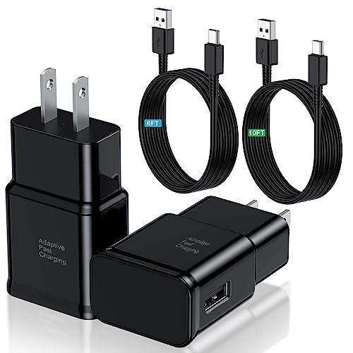 Type C Charger Fast Charging, 2Pack USB C Android Phone Wall Charger Block & 6+9.5ft Charge Cable Cord for Samsung Galaxy S10 Plus/S10e/S9/S8 (Plus, Active), S22/S21/S20 (Ultra/ +), Note 20 10 9 8