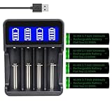 18650 Batterieladegerät mit 4 Packen NI-MH 3.7V 3500mAh Flache Oberseite Wiederaufladbar Akku, 4 Schächte Schlau USB Batterieladegeräte für 18650/18500/21700/26650/14500/16340 Batterien
