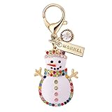 MONNEL MC477 Crystal Christmas Snowman Lobster Clasp Charm for Women with Velvet Bag (White,1 Piece)