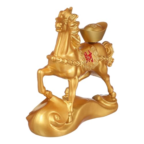 Mobestech 風水銅製小型馬置物 開運金色馬像 デスクや茶几用装飾品 縁起良い動物彫刻 コンパクト設計でオフィスや書棚に