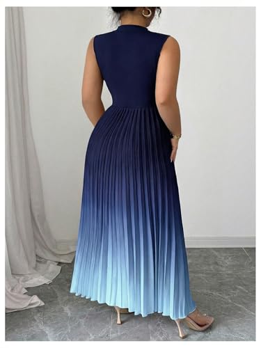 Image of SOLY HUX Women's Plus Size Summer Ombre Sleeveless Flowy Maxi Dress | Birthday, Pleated A Line, Mock Neck, Formal Outfits,Cocktail, Wedding, Graduation