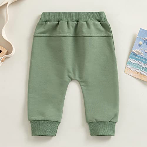 Thilsidee Toddler Baby Boy Girl Solid Color Cotton Pants Elastic Waist Casual Trousers Spring Summer Fall Winter Pants (J-Green,2-3T) #TOP2