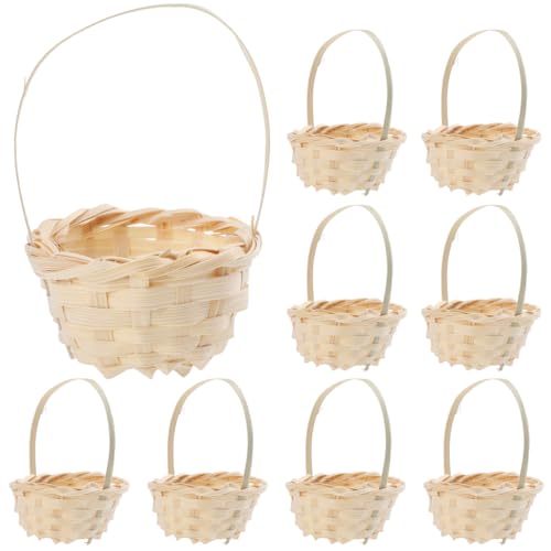 Happyyami 20Pcs Light Yellow Miniature Woven Baskets with Handles for Wedding Flower Girl Decorations