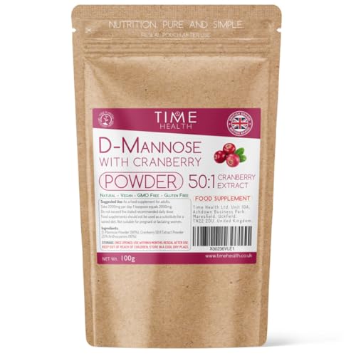 D Mannose & Cranberry Powder - Urinary Tract Cleanse & Bladder Care - Extra Strength 50:1 Cranberry Extract / 25% Anthocyanins - UK Made - GMP Standards - Vegan (100g Powder)