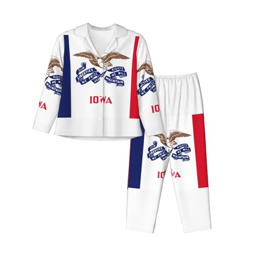 Pyjama imprimé drapeau de l'Iowa contre le froid nocturne ensemble pyjama long femme