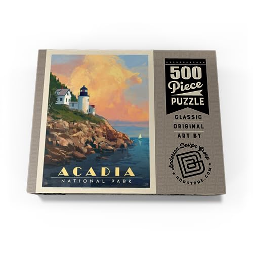 Acadia National Park: Lighthouse, Vintage Poster - Premium 500 Piece Jigsaw Puzzle for Adults - Thumbnail 4