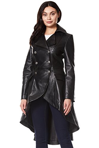 Edwardian Ladies Real Leather Jacket 100% Lambskin Back Lace Victorian Gothic Style Coat 3492
