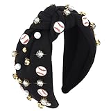 YARIEW Wide Knotted Jeweled Baseball Headband for Women Girls - Top Knot Sports Accessories for Game Day, Fan Mom, Halloween Gifts (Black)