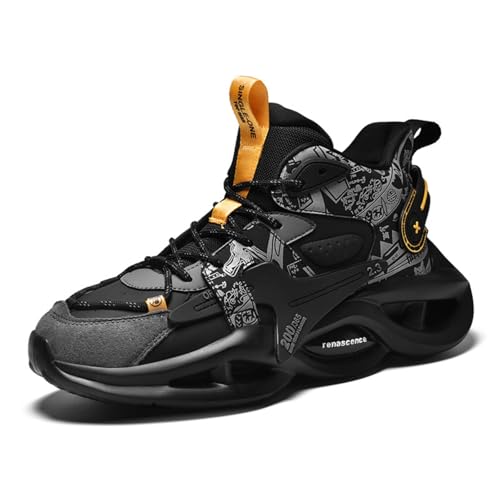 Fashion Leather Lace-Up Chunky Sneakers for Men Casual Round Toe Platform Walking Running Driving Sport Gym Sneakers