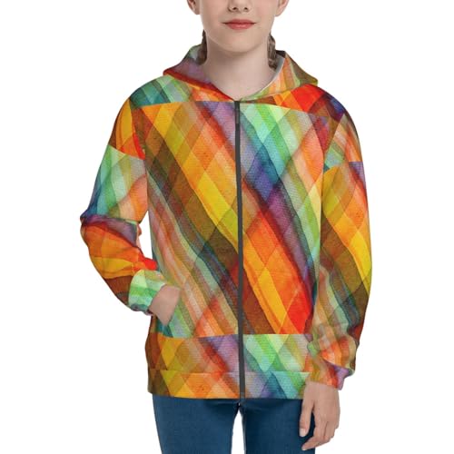 Abstract Watercolors Tartan Kid Hoodies Boys Zip Up Sweatshirts Girls Pullover with Pocket3