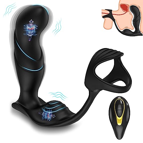 Vibrating Prostate Massager Anal Vibrator Sex Toys for Men,Wave Motion Anal Plug with Cock Ring 11 Patterns Prostate Vibrator Anal Toys, Remote Controlled Adult Sex Toys for Men, Women and Couple