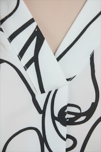Image of Women Abstract Printed White V Neck Top, Three Quarter Sleeve, Regular Fit, Casual Office Wear