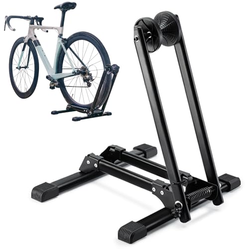 Supporto da pavimento per bicicletta, autoportante, portatile, doppio palo stabile, pieghevole, resistente ai graffi, supporto per bicicletta per mountain bike, bici da strada, MTB, nero