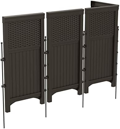 Suncast 4 Freestanding Wicker Resin Reversible Panel Outdoor Screen Enclosure, Brown