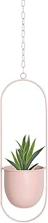 NICETOW Vasos de metal para pendurar boho, vasos de flores pendurados modernos, vasos de parede e teto com corrente, cestas de plantas penduradas para ambientes internos e externos, vasos de plantas do meio do século, retangulares rosa 16 x 52 cm