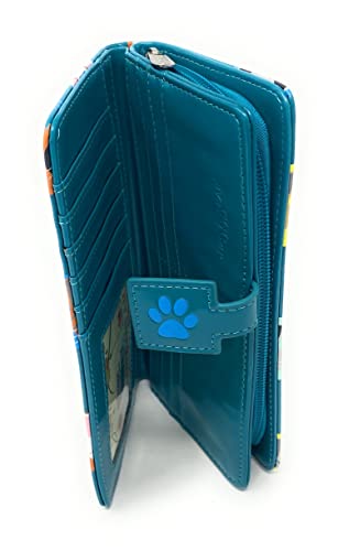 Shag Wear Cat Checkers Large Animal Wallet for Women and Teen Girls Vegan Faux Leather 7" Teal3