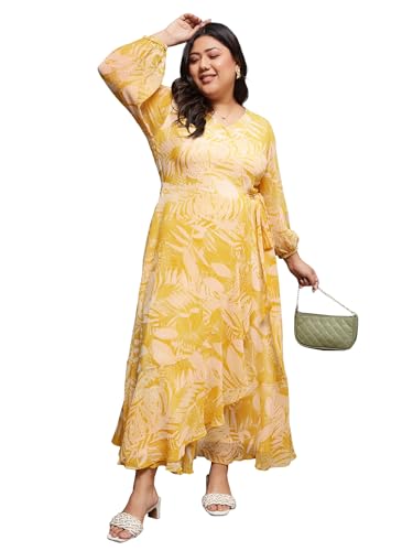 Image of Miss Chase A+ Women's V-Neck Three-Quarter Sleeve Floral Wrap Chiffon Midi Dress