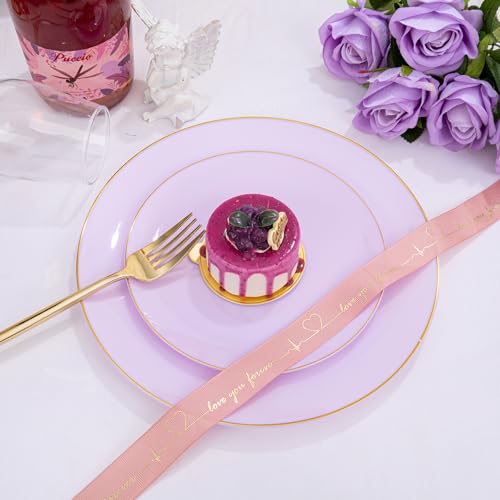 PULOTE 100PCS Purple Plastic Plates Disposable - Include 50 Dinner / 50 Dessert Plates Heavy Duty for Party, Wedding&Easter - Thumbnail 3