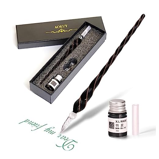 Pluma De Cristal,Glass Dip Pen Set, Pluma Dip de cristal para dibujo,escritura y caligrafía, con caja de regalo (black)