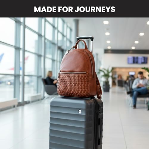 Image of Genuine Leather Backpack for Men, Casual Backpack for Women Office Bag with Adjustable Shoulder Strap (VL-054-COGNAC)