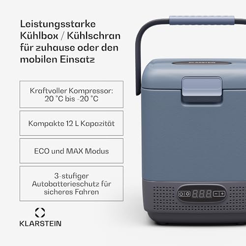 Bild 1 - Klarstein SwiftFrost 12L Kompressor Kühlbox mit Gefrierfach – tragbare elektrische Kühlbox, LED-Anzeige, Dual Power (12 V/230 V), –20 °C bis 20 °C, ECO- und MAX-Modus, ideal für Camping und Auto
