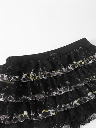 Image of Women Y2K Lace Multi-Layered Bloomers Lolita Ruffle Shorts Cute Mini Skirt | Tiered layers, elastic waist, pumpkin pants, for rave party /country concert /festival