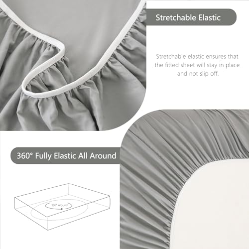 Image of CozyLux 4-Piece Twin Sheets Set, Fits 18-21 Inch Mattresses, Oeko-TEX | 2 Pillowcases, 1 Flat Sheet and 1 Fitted Sheet with All-Around Elastic and 21-Inch Deep Pocket for a Secure Fit, Light Grey