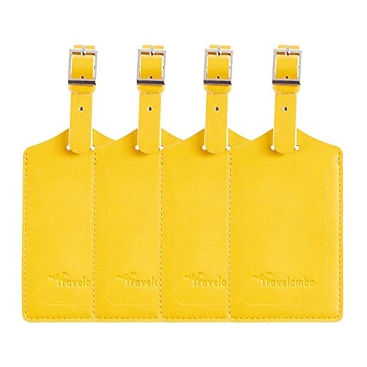 4 Pack Leather Luggage Travel Bag Tags by Travelambo Yellow