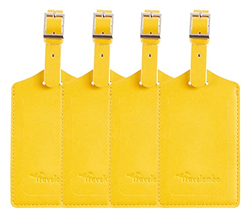 Image of Travelambo Luggage Tags for Suitcases PU Leather Travel Tags Bag Tags Privacy Protection Travel Essentials, Yellow, One Size, Bold
