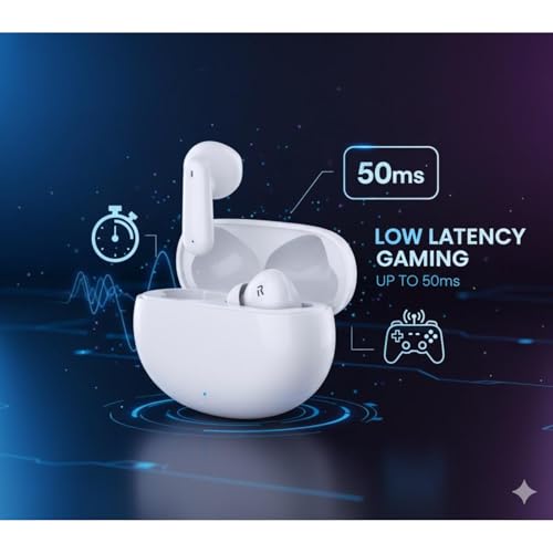 Image of Buds 3 TWS with ENC Bluetooth V5.4 Wireless Headphones, 40Hrs Playtime, Deep Bass, Low Latency, Stereo Calls, Snug-fit Earbuds, Smooth Touch Control & Fast Charging (White)