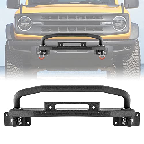 Wsays Front Bumper Compatible With 2021-2023 Ford Bronco 2/4 Door, Upper Bull Bar With Winch Frame & D-Rings Bracket #TOP23