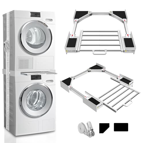 Kiss Core Marco de conexión para lavadora/secadora con toallero extensible universal para todas las marcas con ancho de 53 – 68 cm