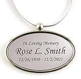 Oval Hanging Pendant for Cremation Urns – Personalized Solid Brass Tag with Black Engraving – Includes Silver Satin Ribbon – Elegant Silver-Tone Finish