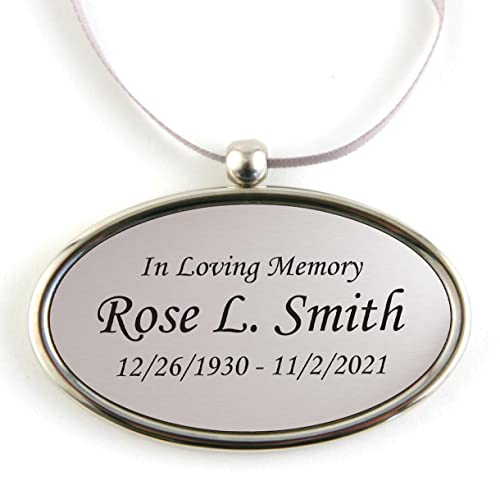Hanging Silver Oval Personalized Pendant For Cremation Urns That Can’t Be Engraved - Includes Silver Satin Ribbon - Made of