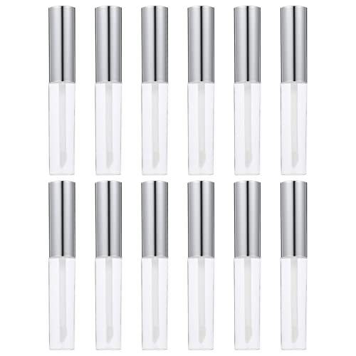Image of 12pcs 10ml Empty Lip Gloss Tube round Plastic Silver