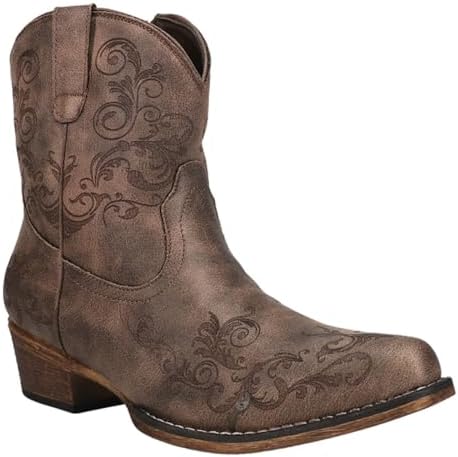 ROPER Womens Short Stuff Embroidery Snip Toe Casual Boots Ankle Low Heel 1-2" - Brown - Size 9 B | Image 1