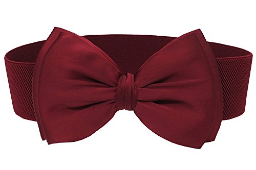 Cheerlife Damen Kleidgürtel Bowknot Taillengürtel elastischen Stretch Gürtel 6cm Breiter Hüftgürtel Länge 65cm (Weinrot)