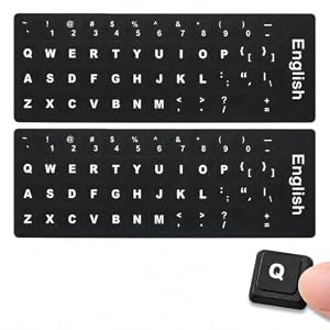 2 Pcs UK English Keyboard Stickers Matte White on Black Self-Adhesive