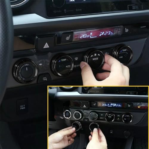 Image of Aluminum Alloy AC Knob Covers Kit for Toyota Tacoma 2016-2023 (4pcs Black) - HVAC Control Button Covers, Metal Air Conditioner Dial Covers, Durable Interior Upgrade Accessories