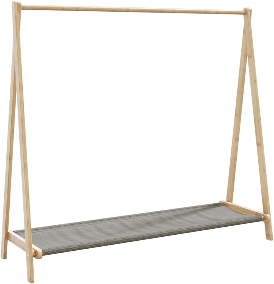 Bamboo Clothes Rack, Foldable Coat Stand with Fabric Shelf