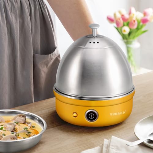 VOBAGA Electric Egg Cooker, Rapid Egg Boiler with Auto Shut Off for Soft, Medium, Hard Boiled, Steamed Eggs, Vegetables and Dumplings, Stainless Steel Tray with 7-Egg Capacity (Yellow) - Thumbnail 6