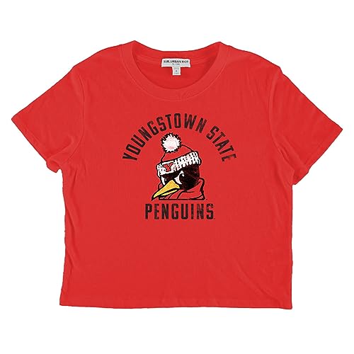 Suburban Riot Youngstown State University Official Penguins Logo Dylan Women's Short Sleeve Crop Top (Small) Red