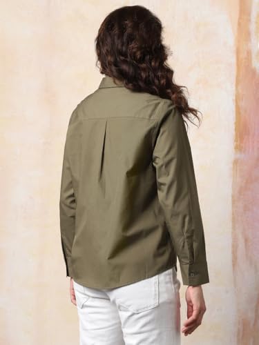 Image of HIGH Star Oversized Solid Cotton Shirt for Women | Stylish Tops for Women | Comfortable and Trendy Casual Shirt