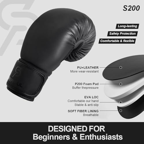 SAEEPABUL S200 Boxing Gloves for Men and Women Suitable for Boxing Kickboxing Mixed Martial Arts Maui Thai MMA Heavy Bag Fighting Training (Black, 14oz) by SAEEPABUL - Image 2