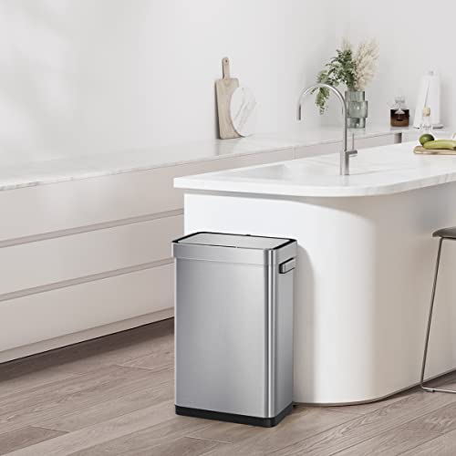 Image of EKO Deluxe Mirage-T 50 Liter / 13.2 Gallon Touchless Rectangular Motion Sensor Trash Can or Recycling Bin, Matte Stainless Steel Finish