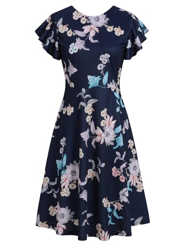 Image of MSLG Women's Fit and Flare Ruffle Short Sleeves Dresses Work V-Back Cocktail Semi Formal A Line Dress with Pockets 842
