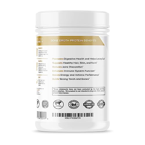 Bone Broth Protein Powder with Organic Turmeric & Collagen Peptides - Grass Fed Beef Bone Broth Collagen - Keto & Paleo Friendly Nutrition - Turmeric Flavor 22g Protein, 20 Servings