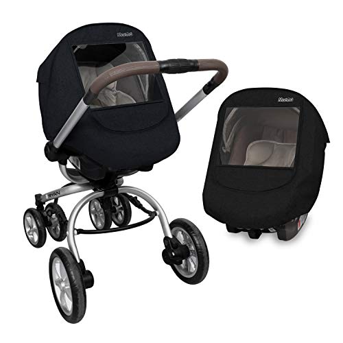 Manito Melange Infant Car Seat Weather Shield – Universal-Fit, Clear Window, Windproof, Water-Repellent, Premium Baby Car Seat Cover for Travel & Outdoor Weather Protection (Black) by Manito - Used condition - US$13.36