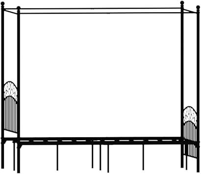 Metal - Canopy -Bed -Frame Solid Platform - Bed Queen - Size with Headboard and Footboard,Metal Slat SupportNo Box Spring Needed Black
